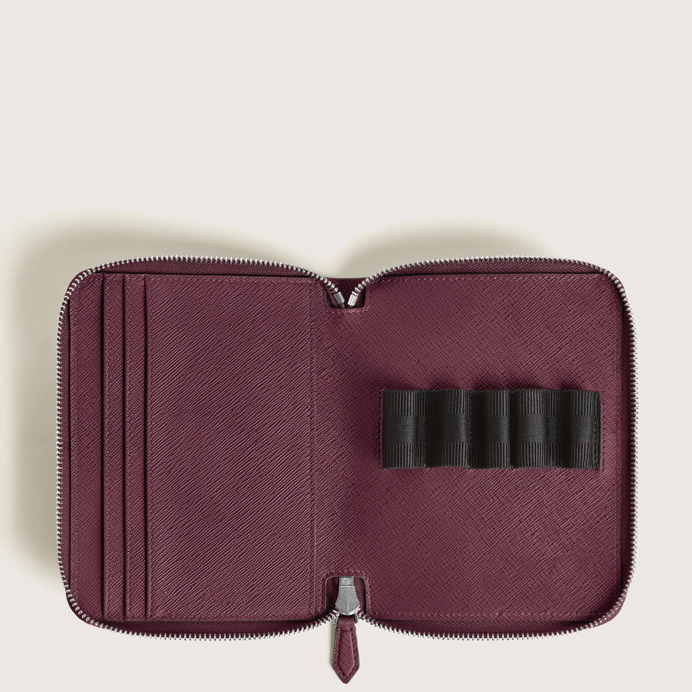 Astuccio con Cerniera per 5 Strumenti da Scrittura in Pelle Sartorial