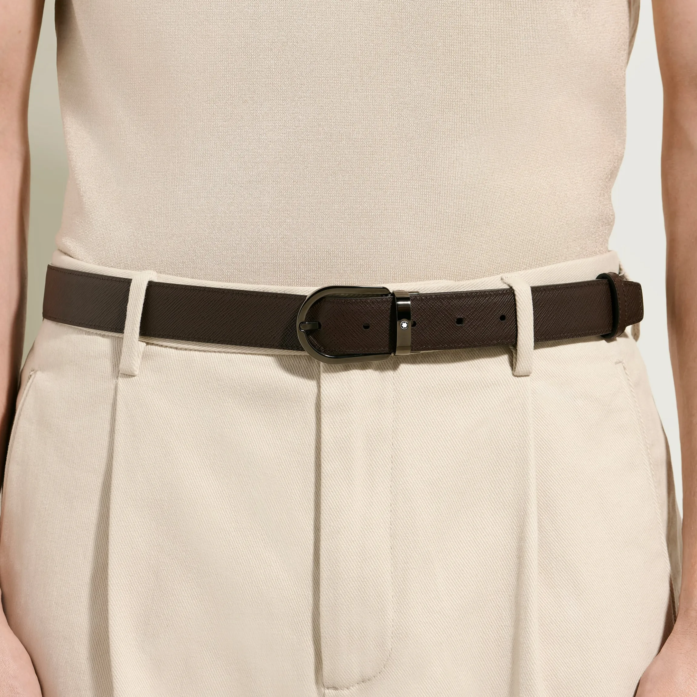 Cintura Reversibile 30 mm A Ferro di Cavallo in Pelle Sartorial