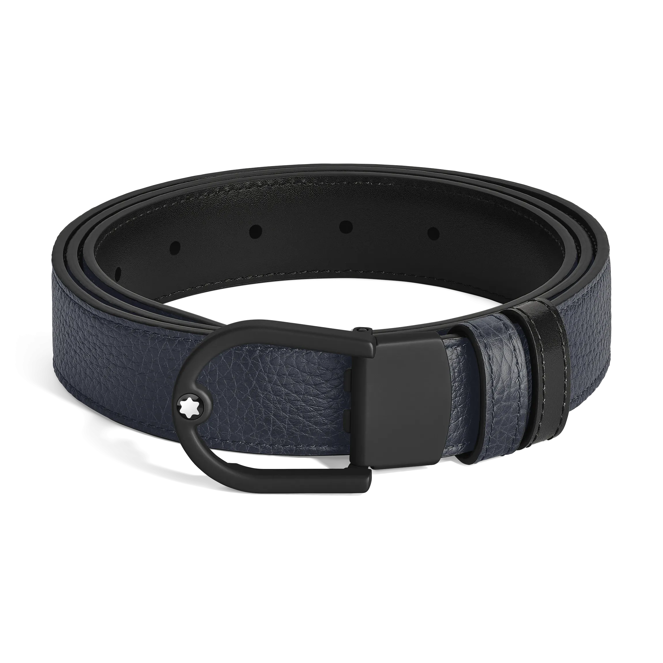 Cintura reversibile 30 mm in pelle nero blu/nera con fibbia a ferro di cavallo