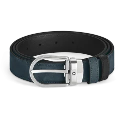 Cintura reversibile 30 mm in pelle blu velluto/nera con fibbia a ferro di cavallo