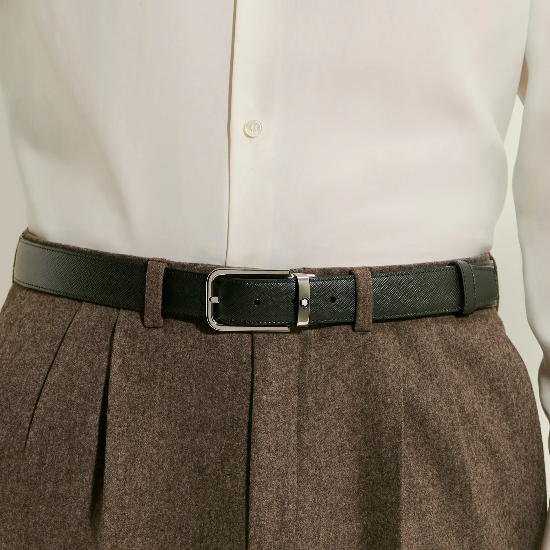 Cintura Reversibile 30 mm in Pelle Sartorial con Fibbia Rettangolare